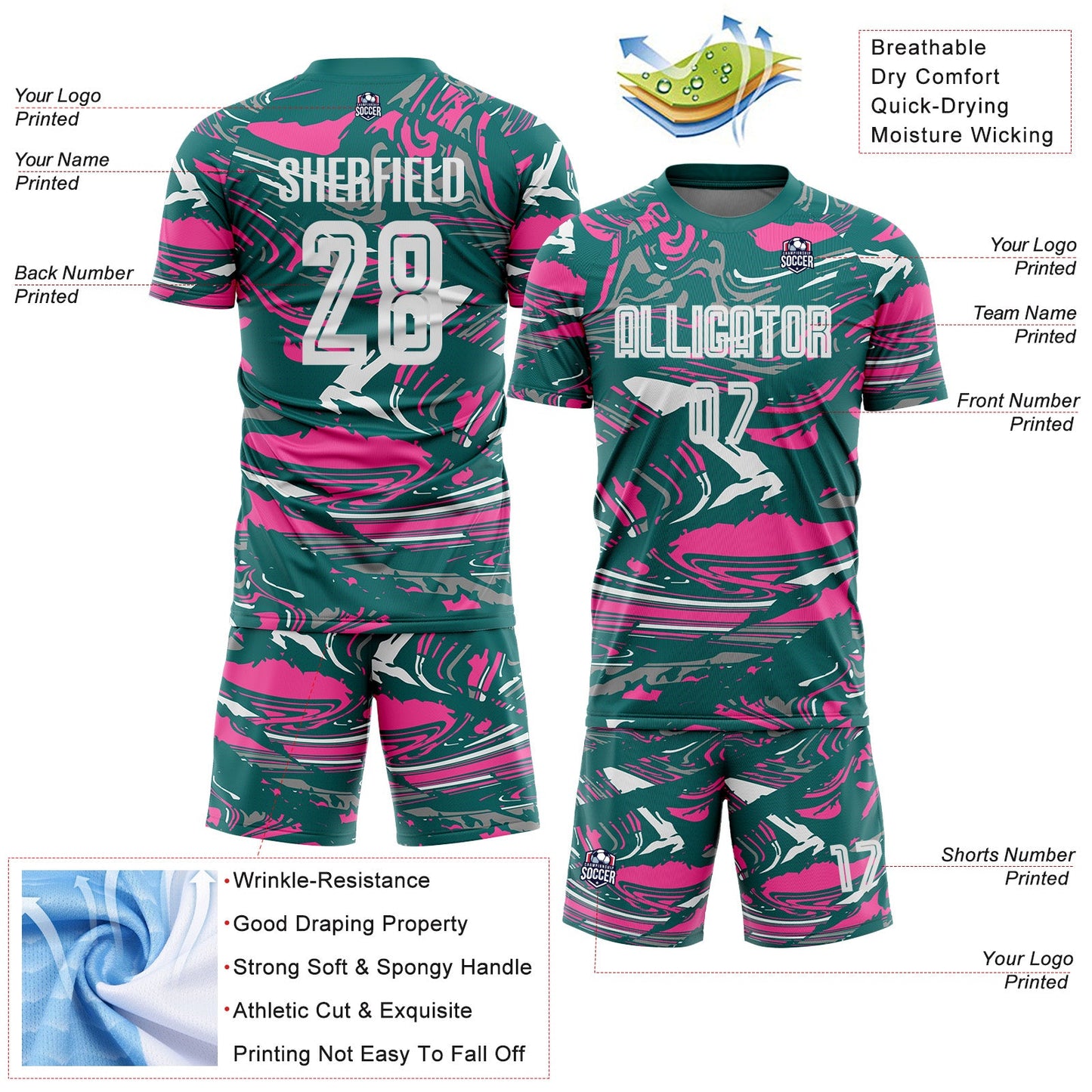Custom Figure White Teal-Pink Fluid Art Splash Sublimation Soccer Uniform Jersey Limited