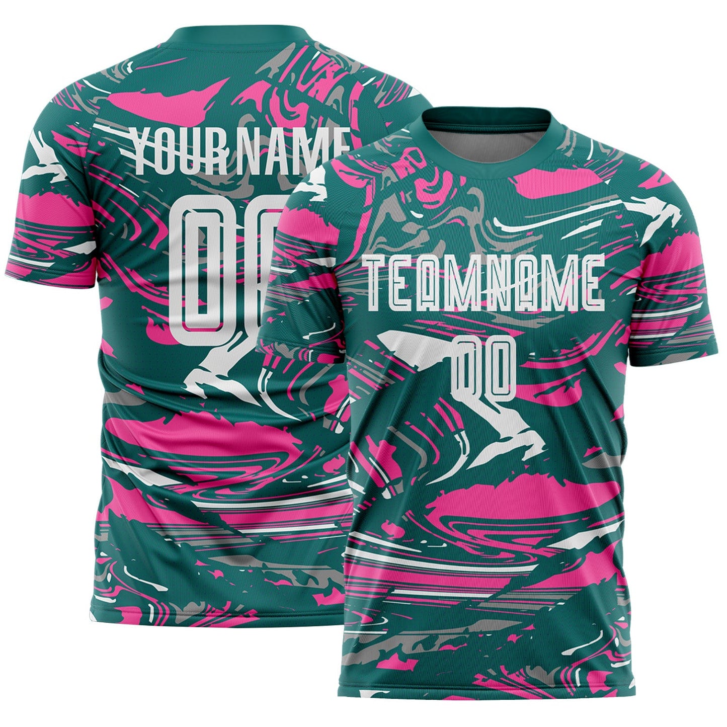 Custom Figure White Teal-Pink Fluid Art Splash Sublimation Soccer Uniform Jersey