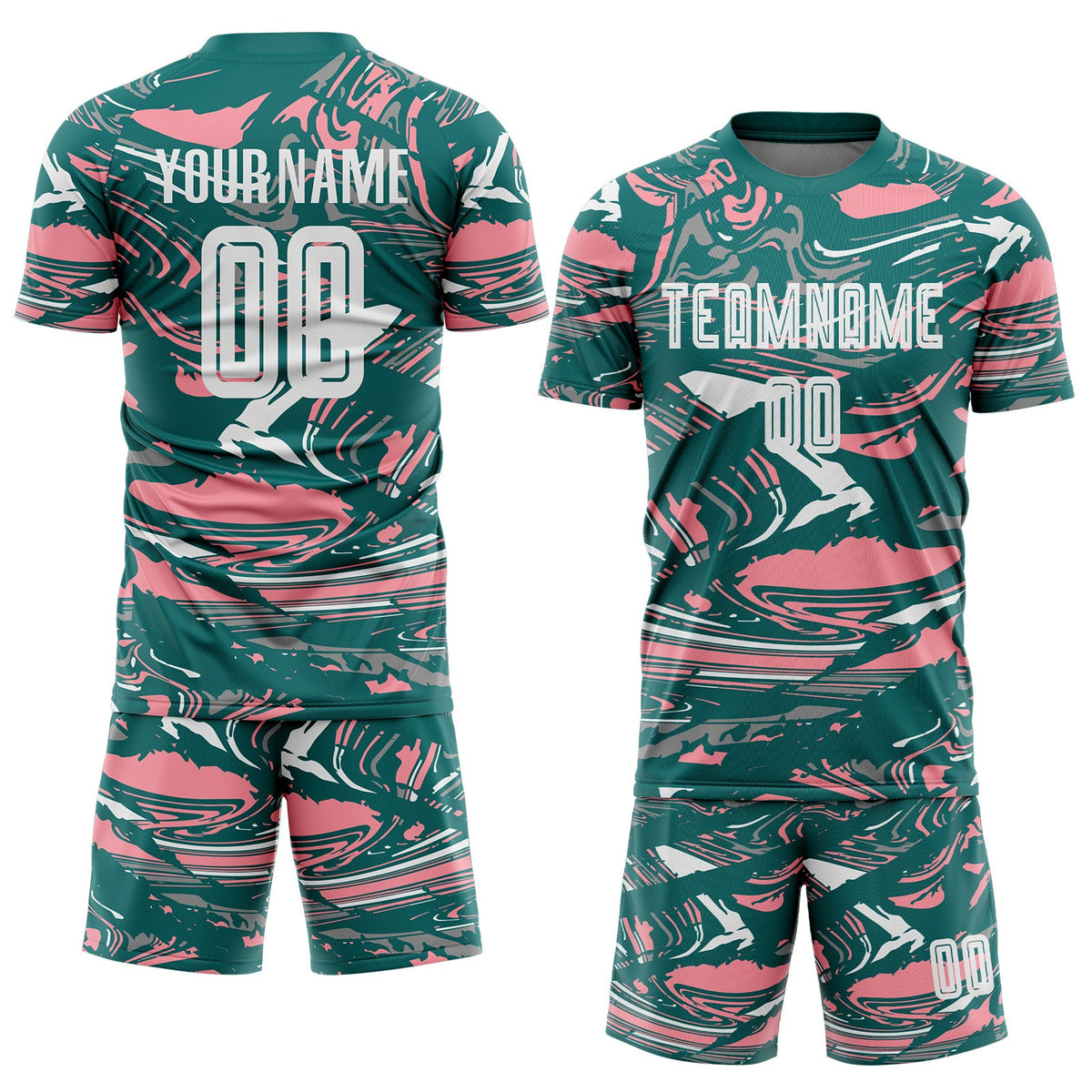 Custom Figure White Teal-Medium Pink Fluid Art Splash Sublimation Soccer Uniform Jersey Limited