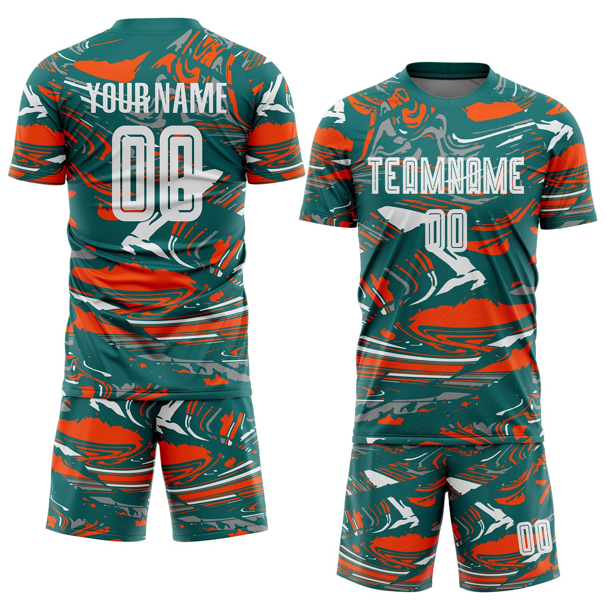 Custom Figure White Teal-Orange Fluid Art Splash Sublimation Soccer Uniform Jersey Limited