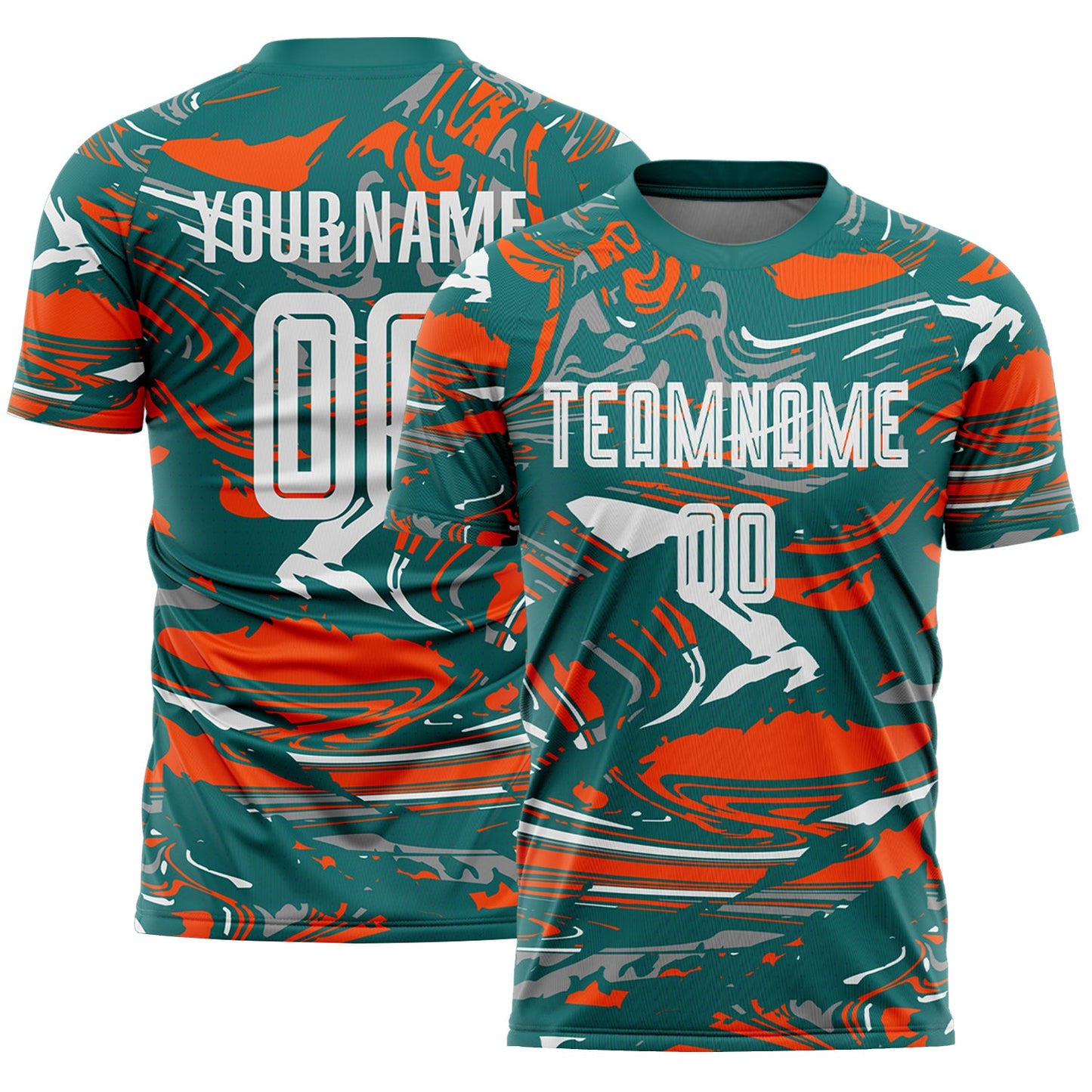 Custom Figure White Teal-Orange Fluid Art Splash Sublimation Soccer Uniform Jersey