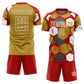 Custom Red Old Gold-White Geometric Shape Sublimation Soccer Uniform Jersey Limited