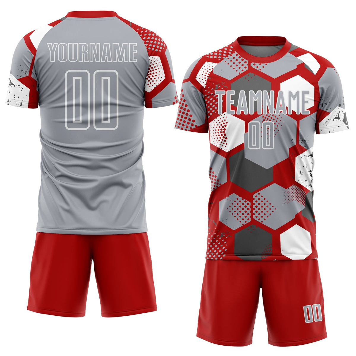 Custom Red Gray-White Geometric Shape Sublimation Soccer Uniform Jersey Limited