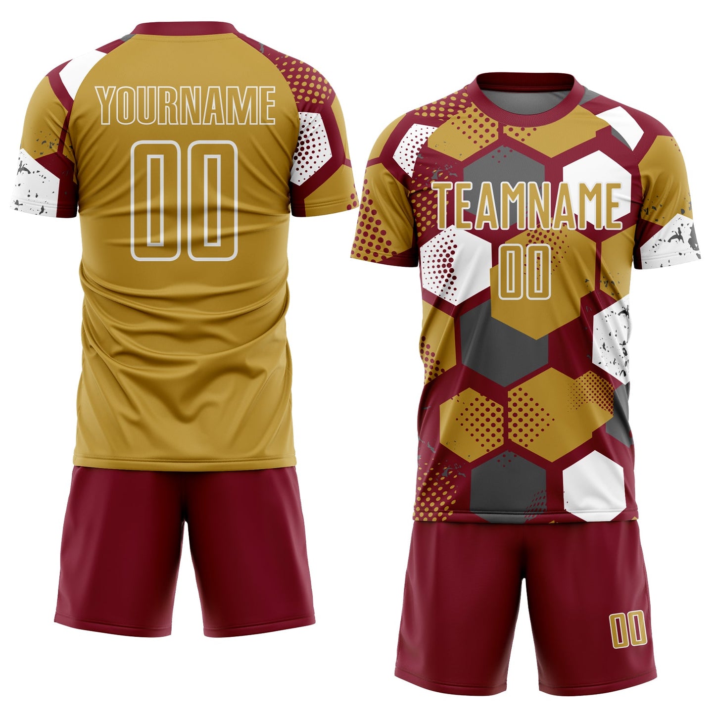Custom Crimson Old Gold-White Geometric Shape Sublimation Soccer Uniform Jersey Limited