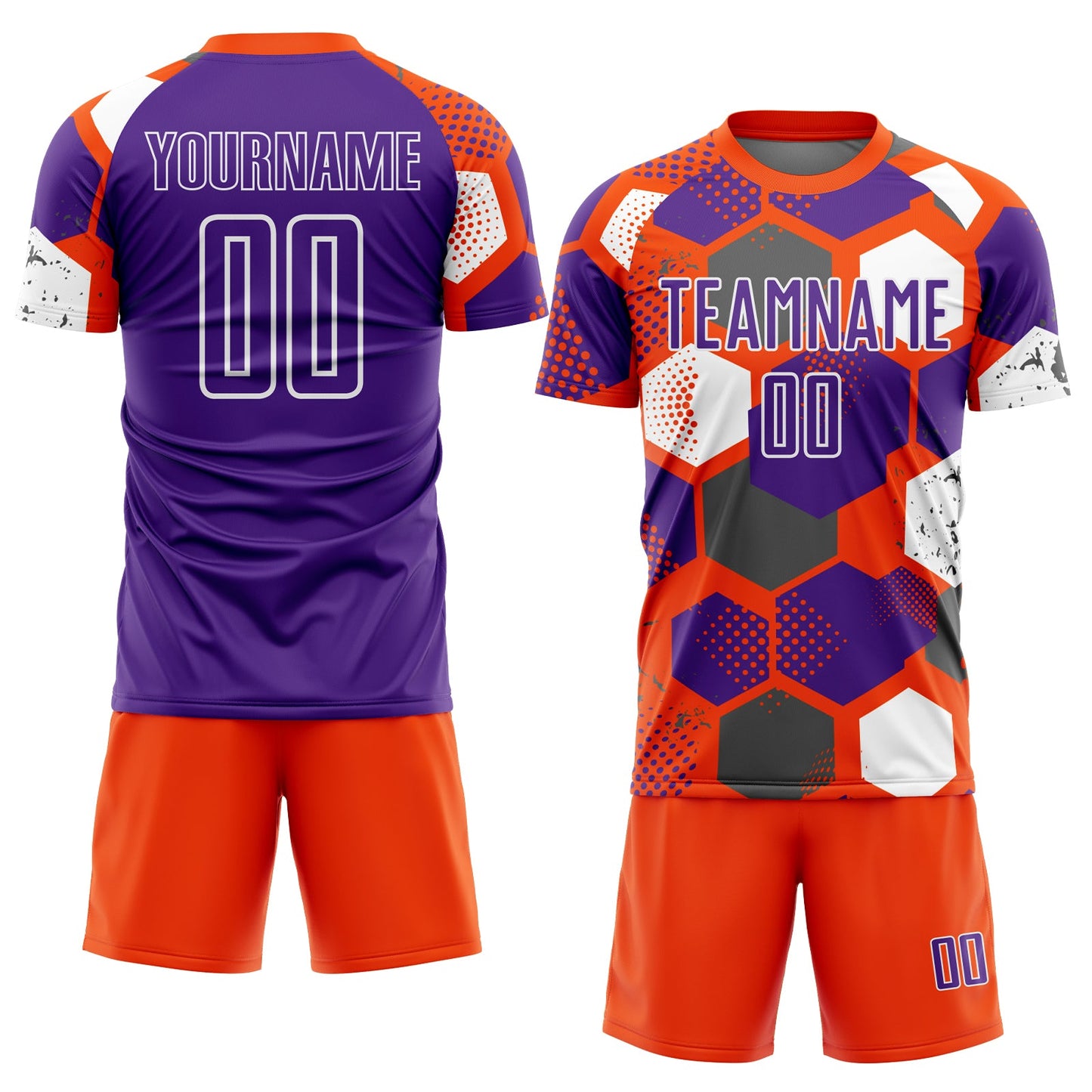 Custom Orange Purple-White Geometric Shape Sublimation Soccer Uniform Jersey Limited