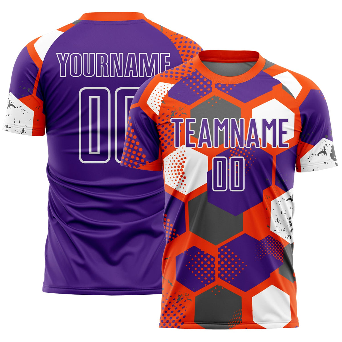 Custom Orange Purple-White Geometric Shape Sublimation Soccer Uniform Jersey