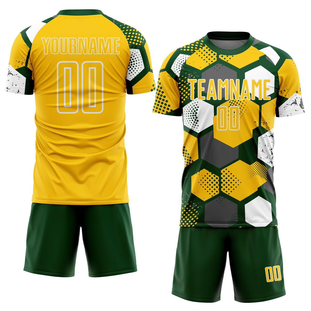 Custom Green Yellow-White Geometric Shape Sublimation Soccer Uniform Jersey Limited
