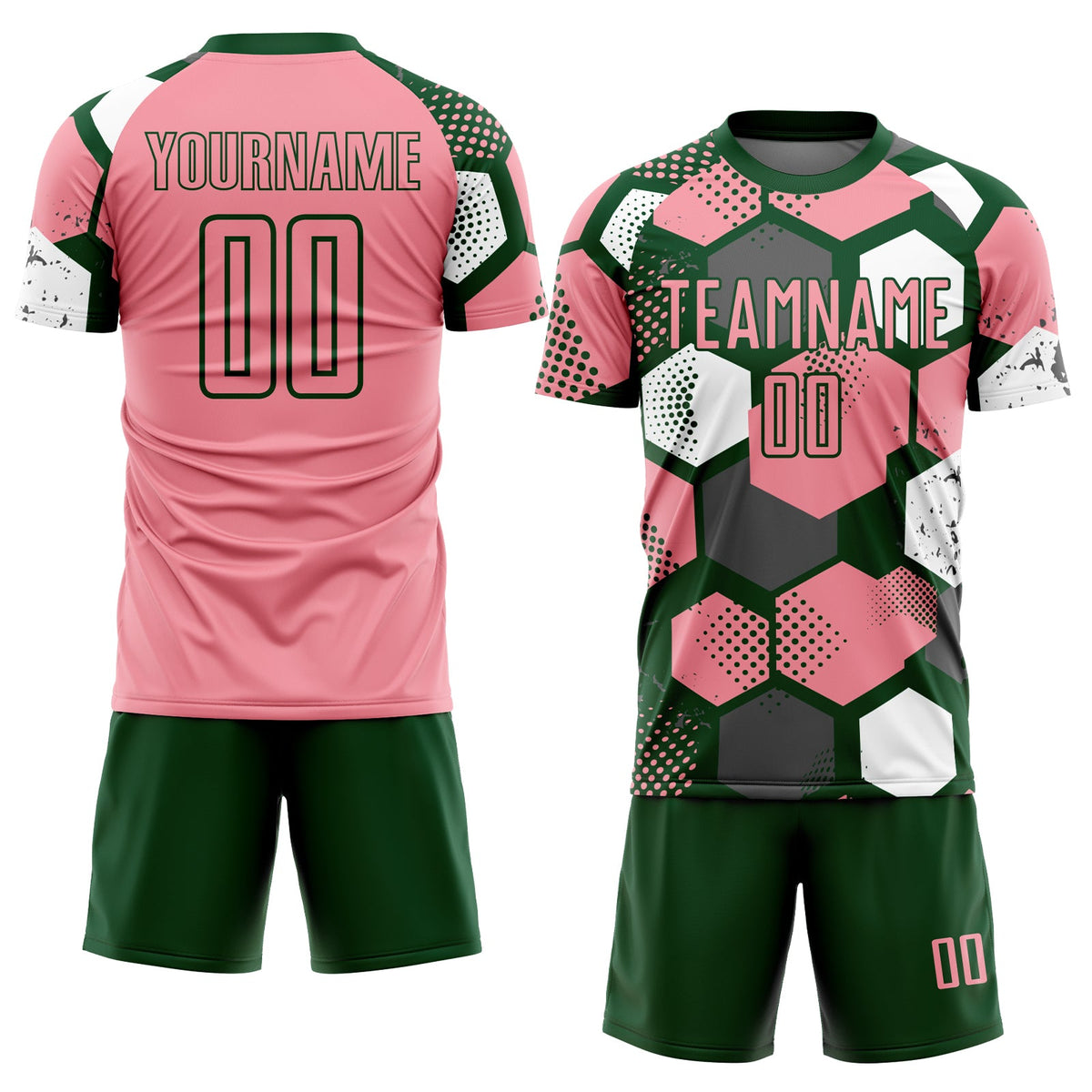 Custom Green Medium Pink-White Geometric Shape Sublimation Soccer Uniform Jersey Limited