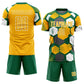 Custom Kelly Green Gold-White Geometric Shape Sublimation Soccer Uniform Jersey Limited