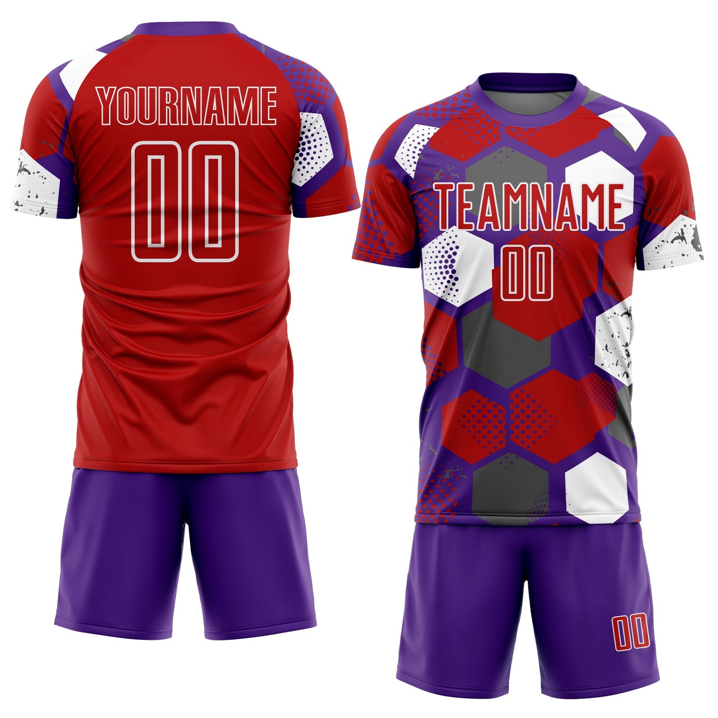Custom Purple Red-White Geometric Shape Sublimation Soccer Uniform Jersey Limited