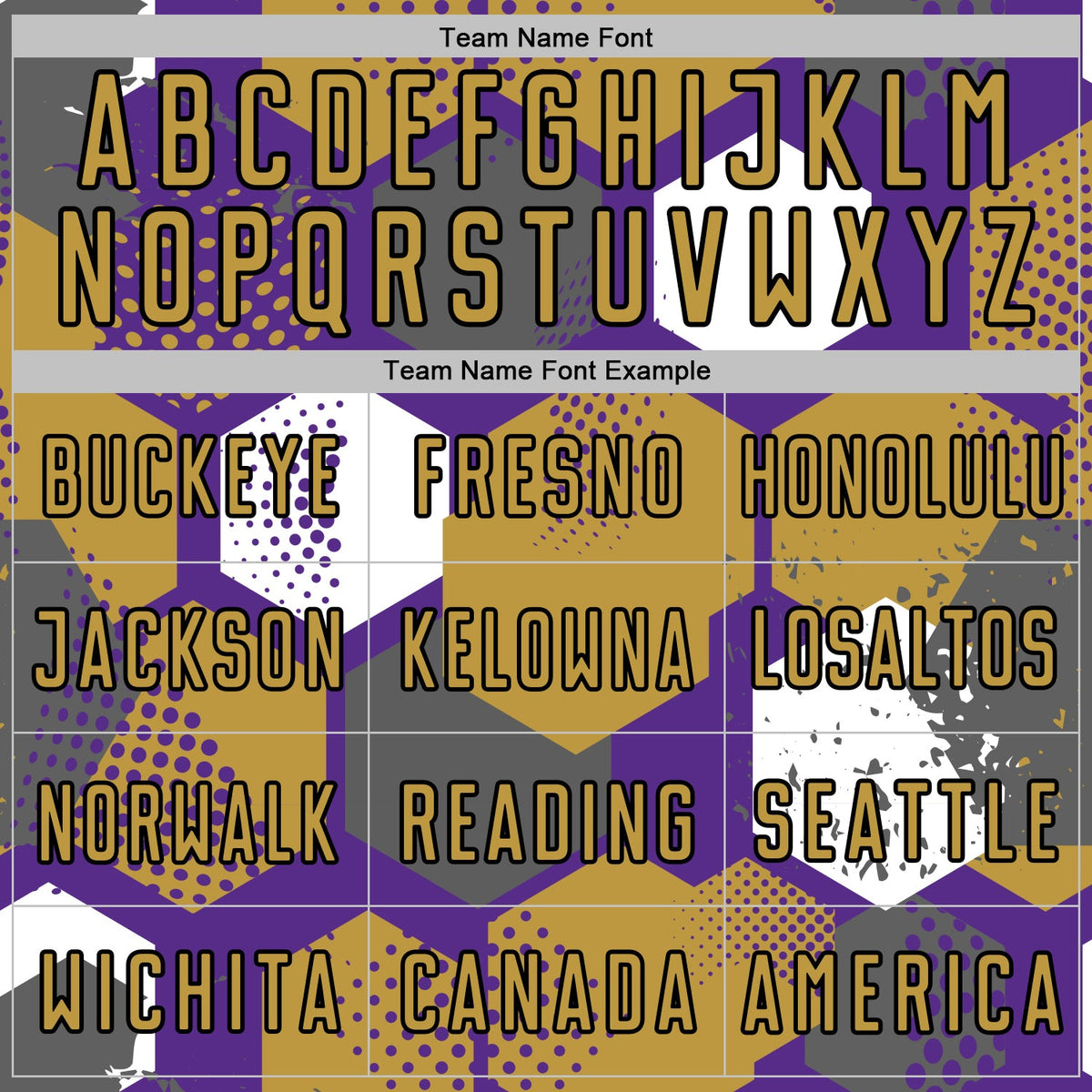 Custom Purple Old Gold White-Black Geometric Shape Sublimation Soccer Uniform Jersey Limited