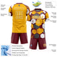 Custom Burgundy Gold-White Geometric Shape Sublimation Soccer Uniform Jersey Limited