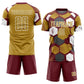 Custom Burgundy Old Gold-White Geometric Shape Sublimation Soccer Uniform Jersey Limited