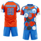 Custom Powder Blue Orange-White Geometric Shape Sublimation Soccer Uniform Jersey Limited
