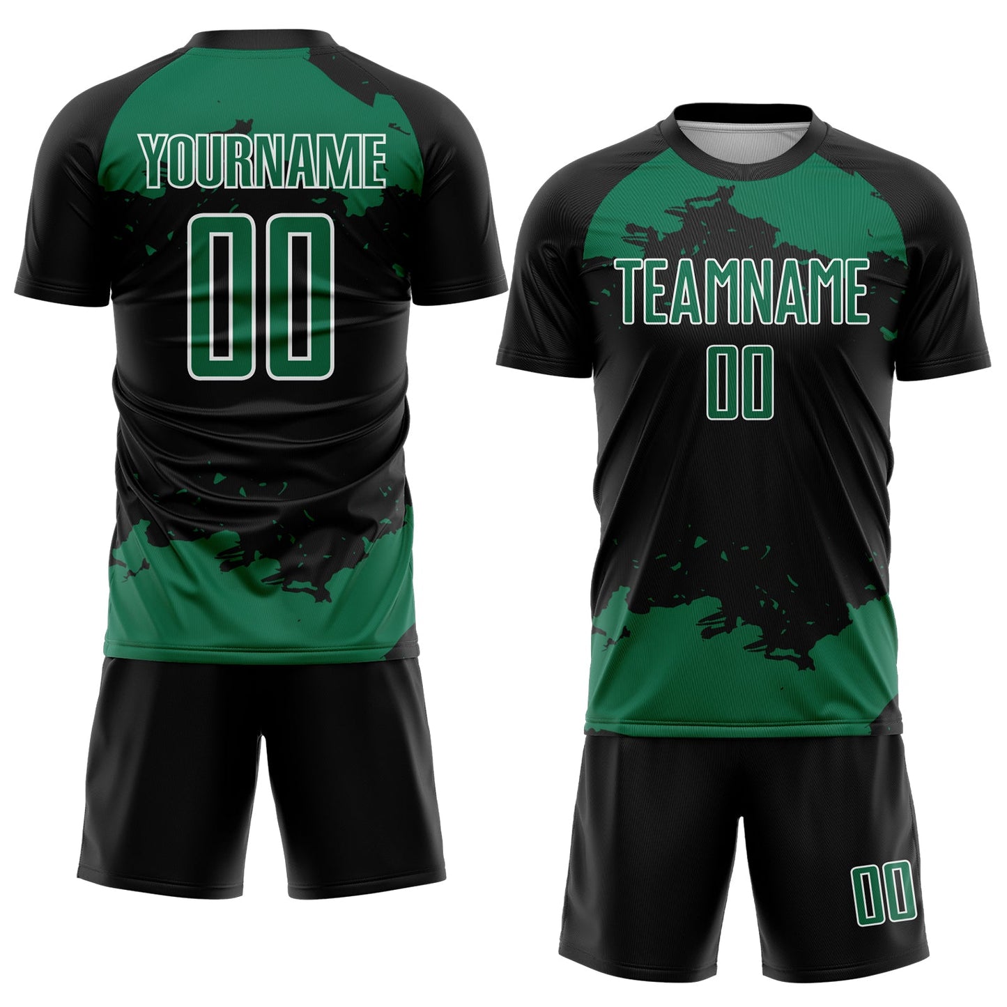Custom Black Kelly Green-White Abstract Fragment Art Sublimation Soccer Uniform Jersey Limited