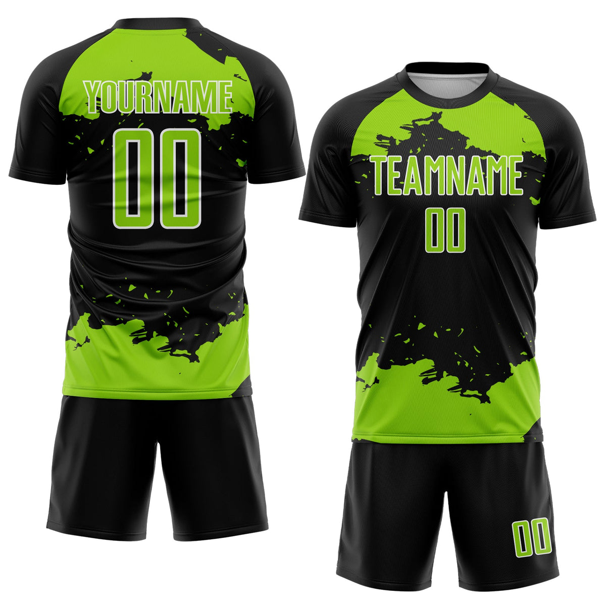 Custom Black Neon Green-White Abstract Fragment Art Sublimation Soccer Uniform Jersey Limited