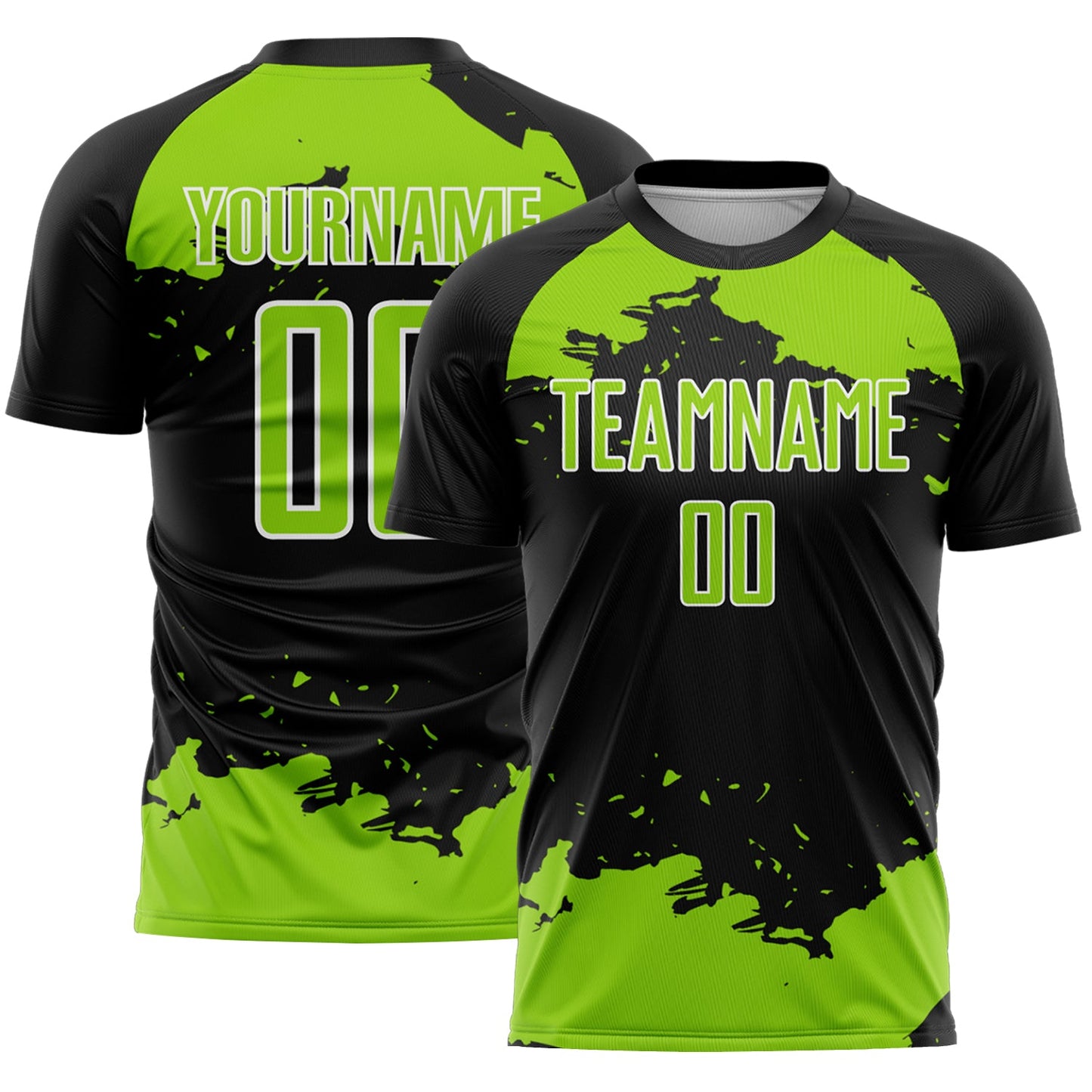 Custom Black Neon Green-White Abstract Fragment Art Sublimation Soccer Uniform Jersey