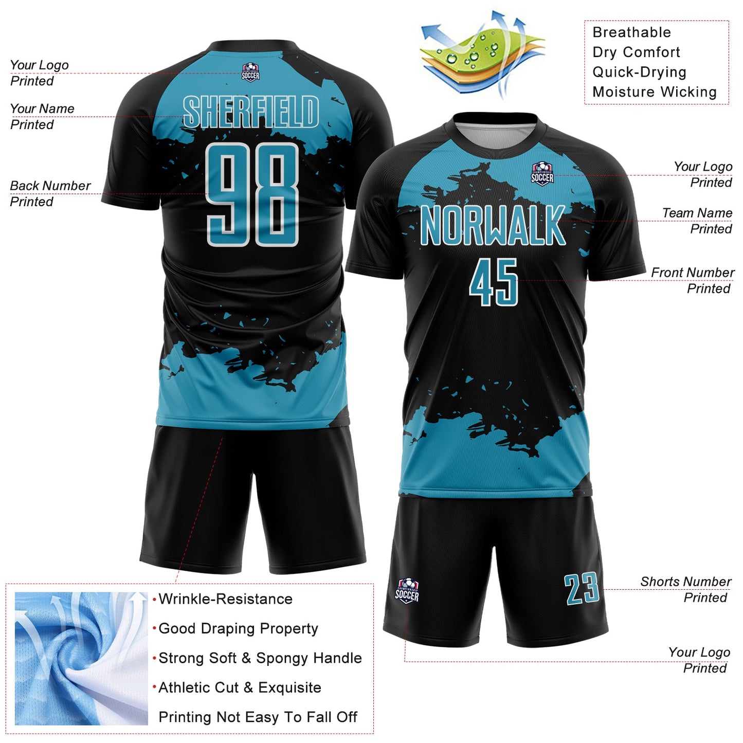 Custom Black Panther Blue-White Abstract Fragment Art Sublimation Soccer Uniform Jersey Limited