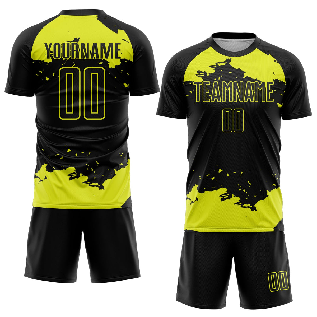 Custom Black Neon Yellow Abstract Fragment Art Sublimation Soccer Uniform Jersey Limited