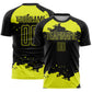 Custom Black Neon Yellow Abstract Fragment Art Sublimation Soccer Uniform Jersey