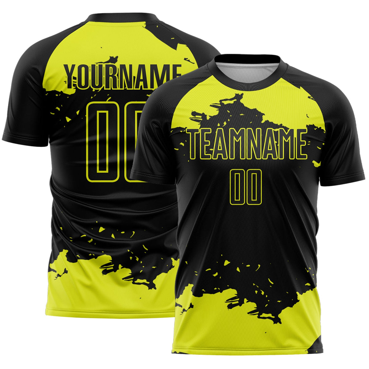 Custom Black Neon Yellow Abstract Fragment Art Sublimation Soccer Uniform Jersey