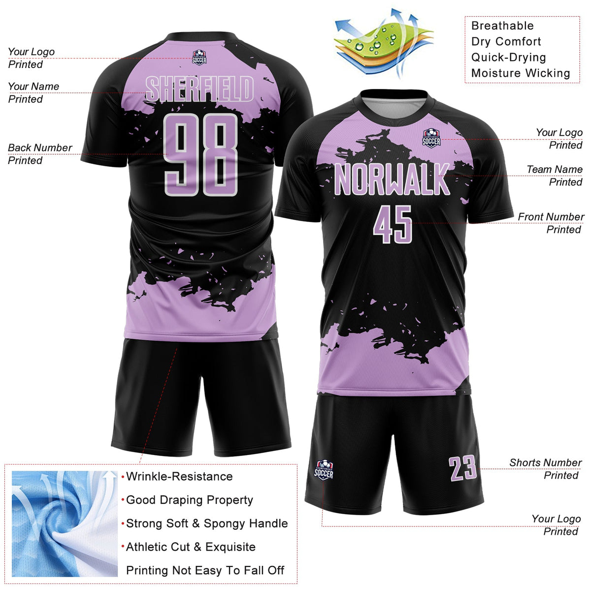 Custom Black Light Purple-White Abstract Fragment Art Sublimation Soccer Uniform Jersey Limited