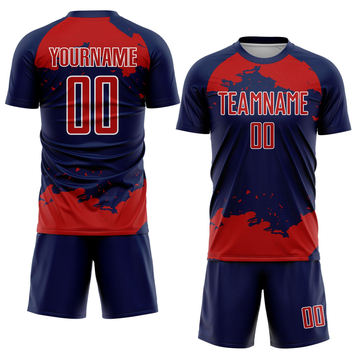 Custom Navy Red-White Abstract Fragment Art Sublimation Soccer Uniform Jersey Limited