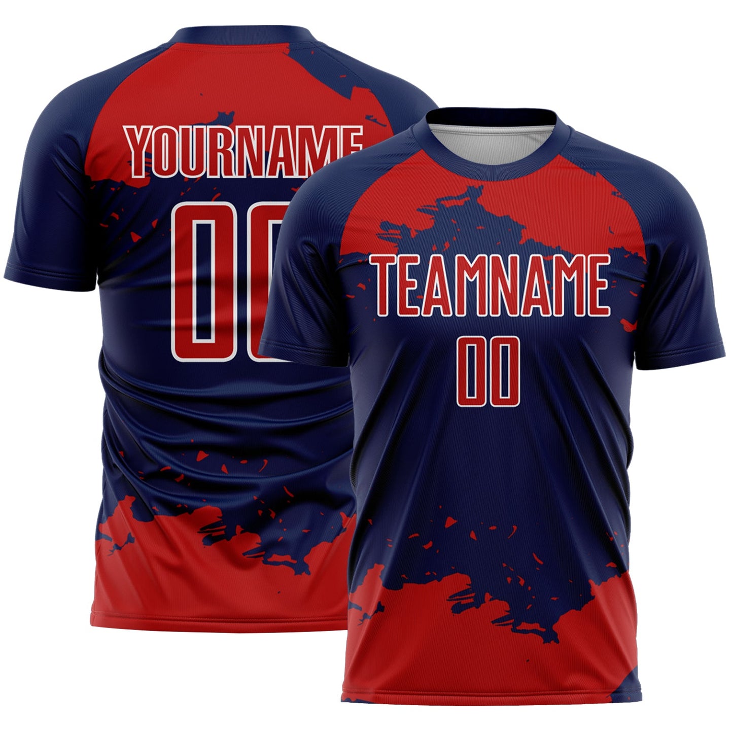 Custom Navy Red-White Abstract Fragment Art Sublimation Soccer Uniform Jersey