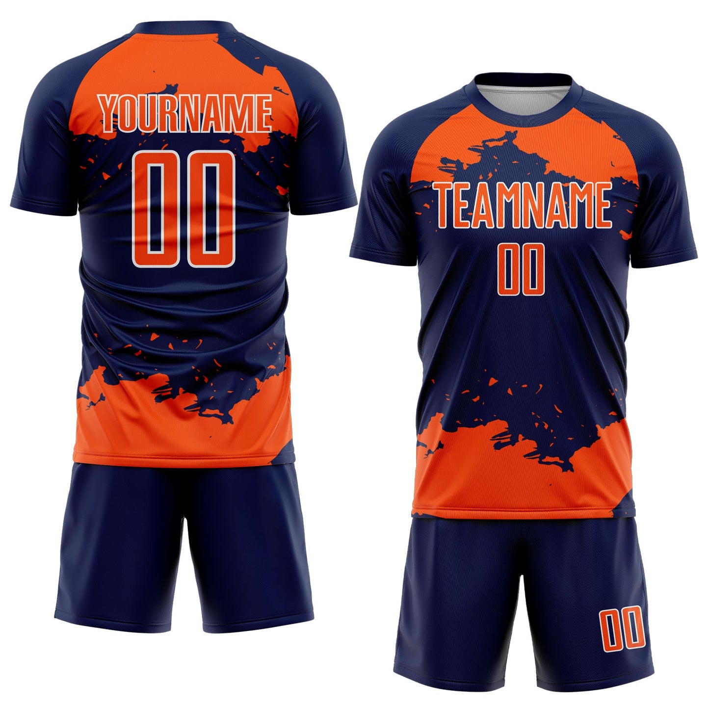 Custom Navy Orange-White Abstract Fragment Art Sublimation Soccer Uniform Jersey Limited