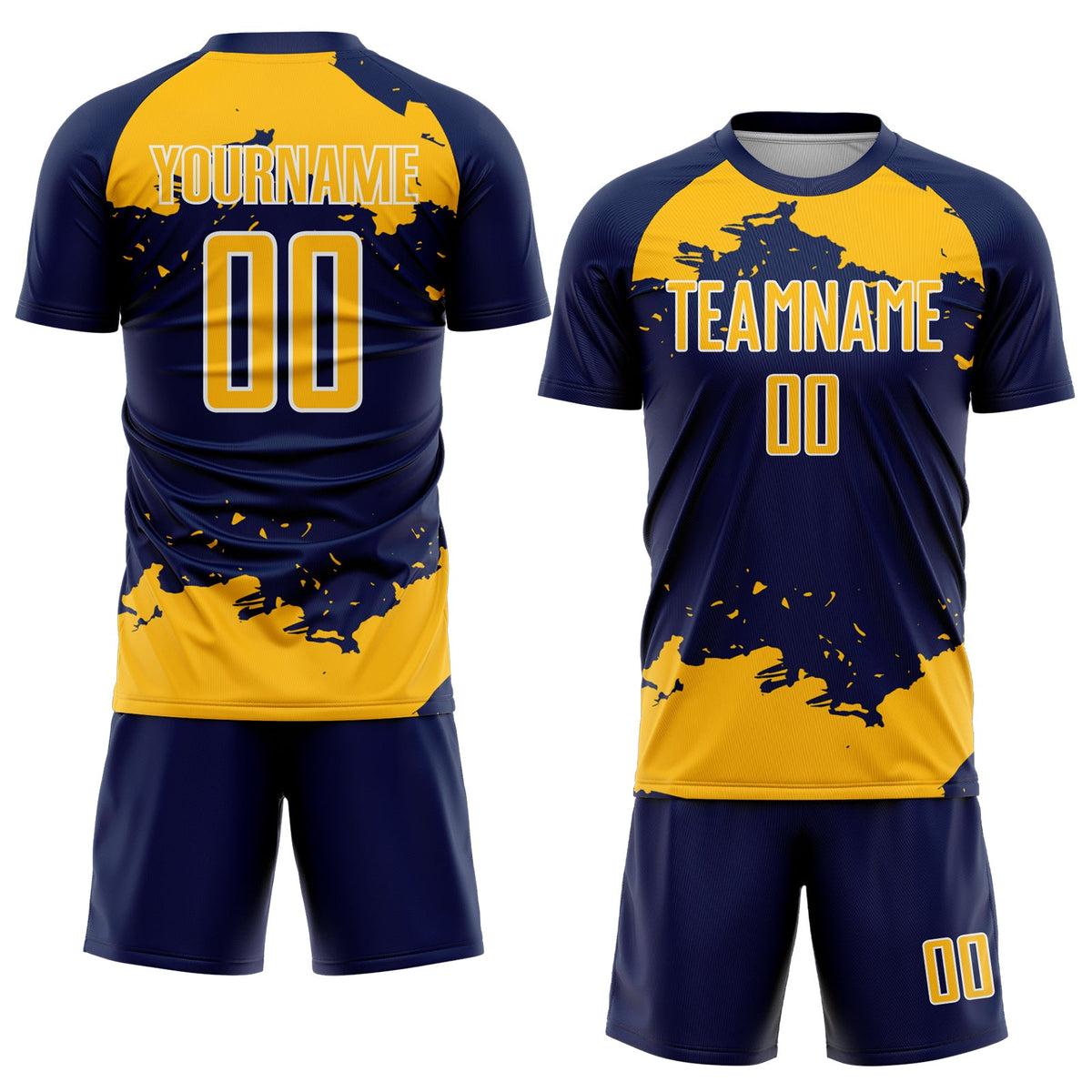 Custom Navy Gold-White Abstract Fragment Art Sublimation Soccer Uniform Jersey Limited
