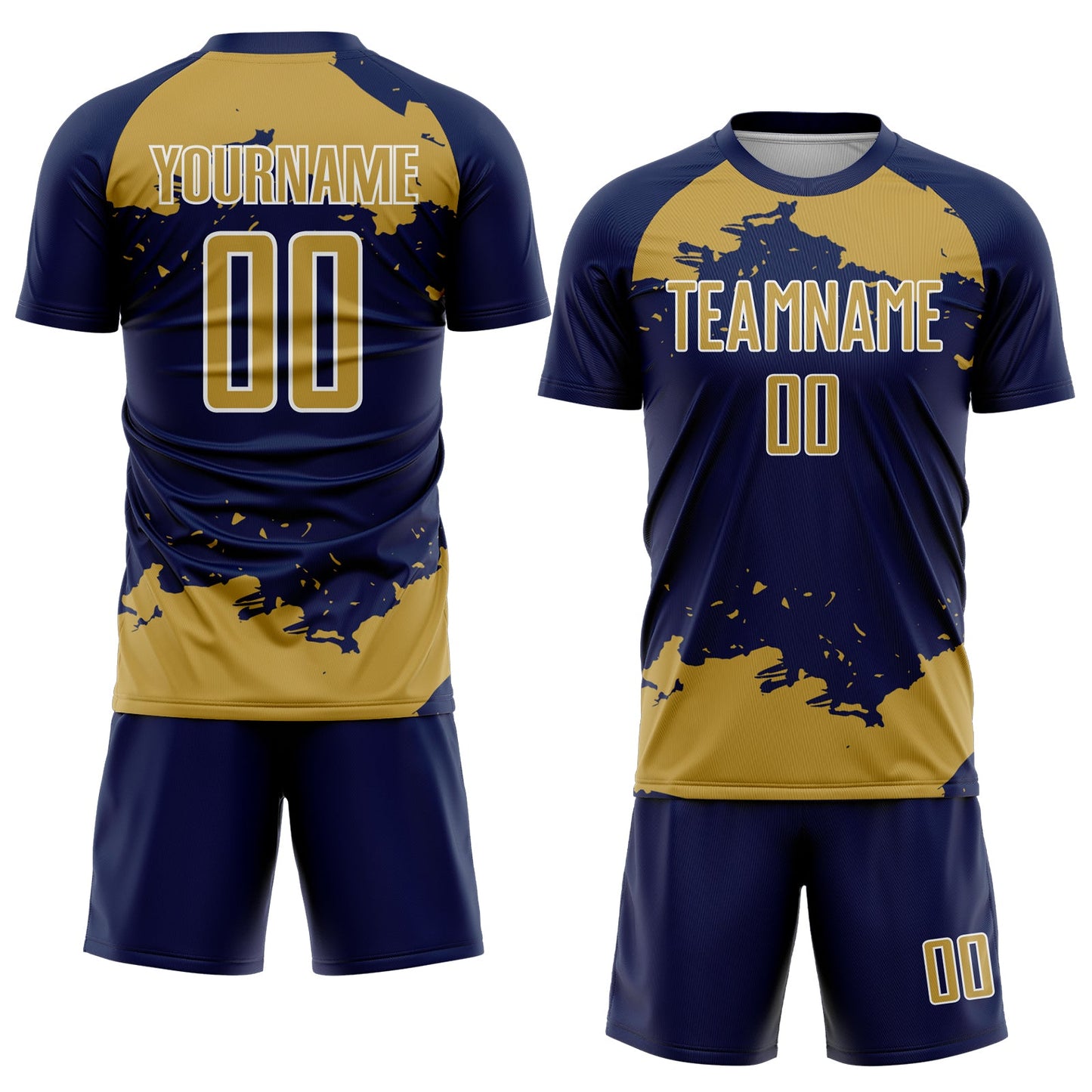 Custom Navy Old Gold-White Abstract Fragment Art Sublimation Soccer Uniform Jersey Limited