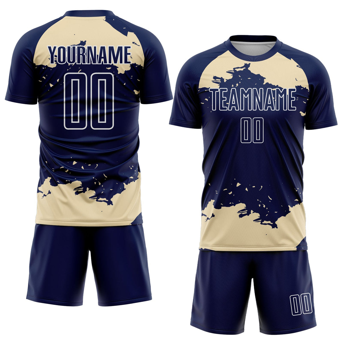 Custom Navy Cream-White Abstract Fragment Art Sublimation Soccer Uniform Jersey Limited