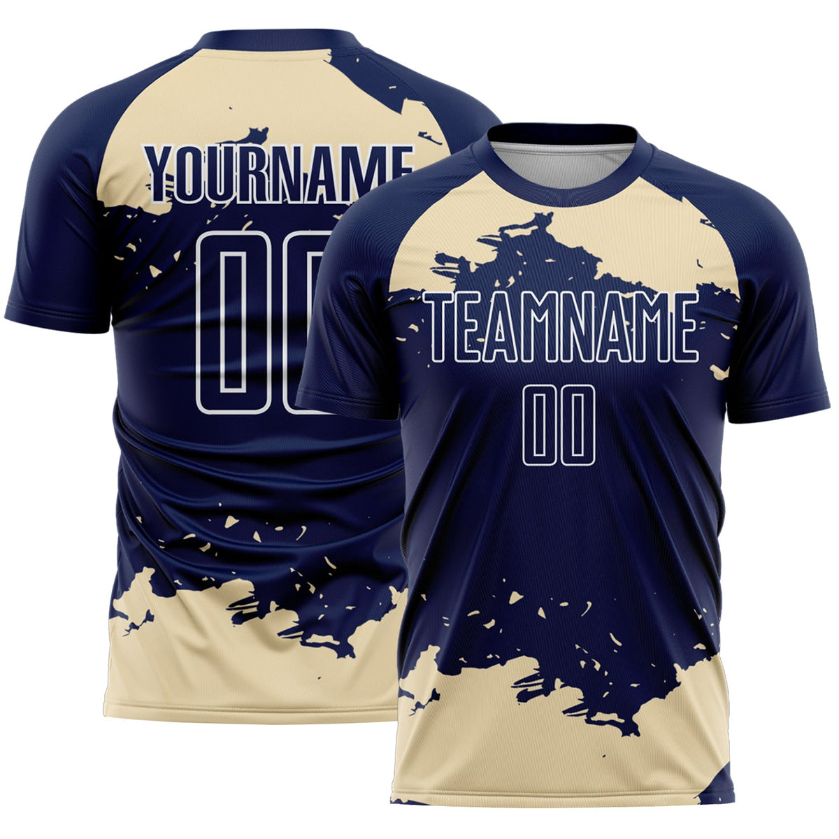 Custom Navy Cream-White Abstract Fragment Art Sublimation Soccer Uniform Jersey