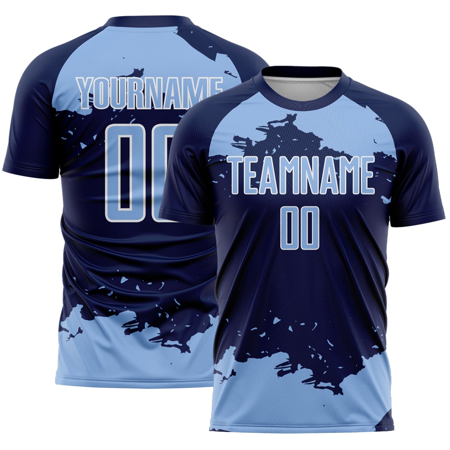 Custom Navy Light Blue-White Abstract Fragment Art Sublimation Soccer Uniform Jersey