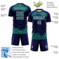 Custom Navy Teal-White Abstract Fragment Art Sublimation Soccer Uniform Jersey Limited