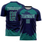 Custom Navy Teal-White Abstract Fragment Art Sublimation Soccer Uniform Jersey