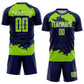 Custom Navy Neon Green-White Abstract Fragment Art Sublimation Soccer Uniform Jersey Limited