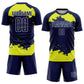 Custom Navy Neon Yellow-White Abstract Fragment Art Sublimation Soccer Uniform Jersey Limited