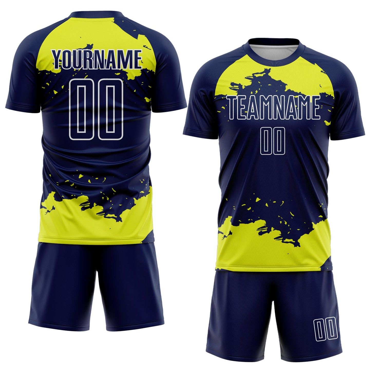 Custom Navy Neon Yellow-White Abstract Fragment Art Sublimation Soccer Uniform Jersey Limited