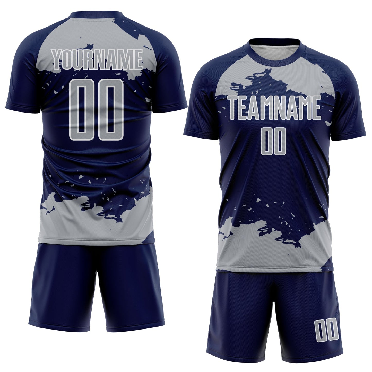 Custom Navy Gray-White Abstract Fragment Art Sublimation Soccer Uniform Jersey Limited