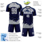 Custom Navy Gray-White Abstract Fragment Art Sublimation Soccer Uniform Jersey Limited
