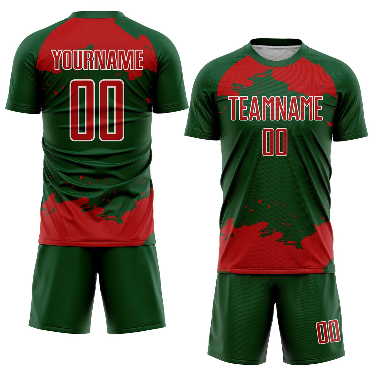 Custom Green Red-White Abstract Fragment Art Sublimation Soccer Uniform Jersey Limited