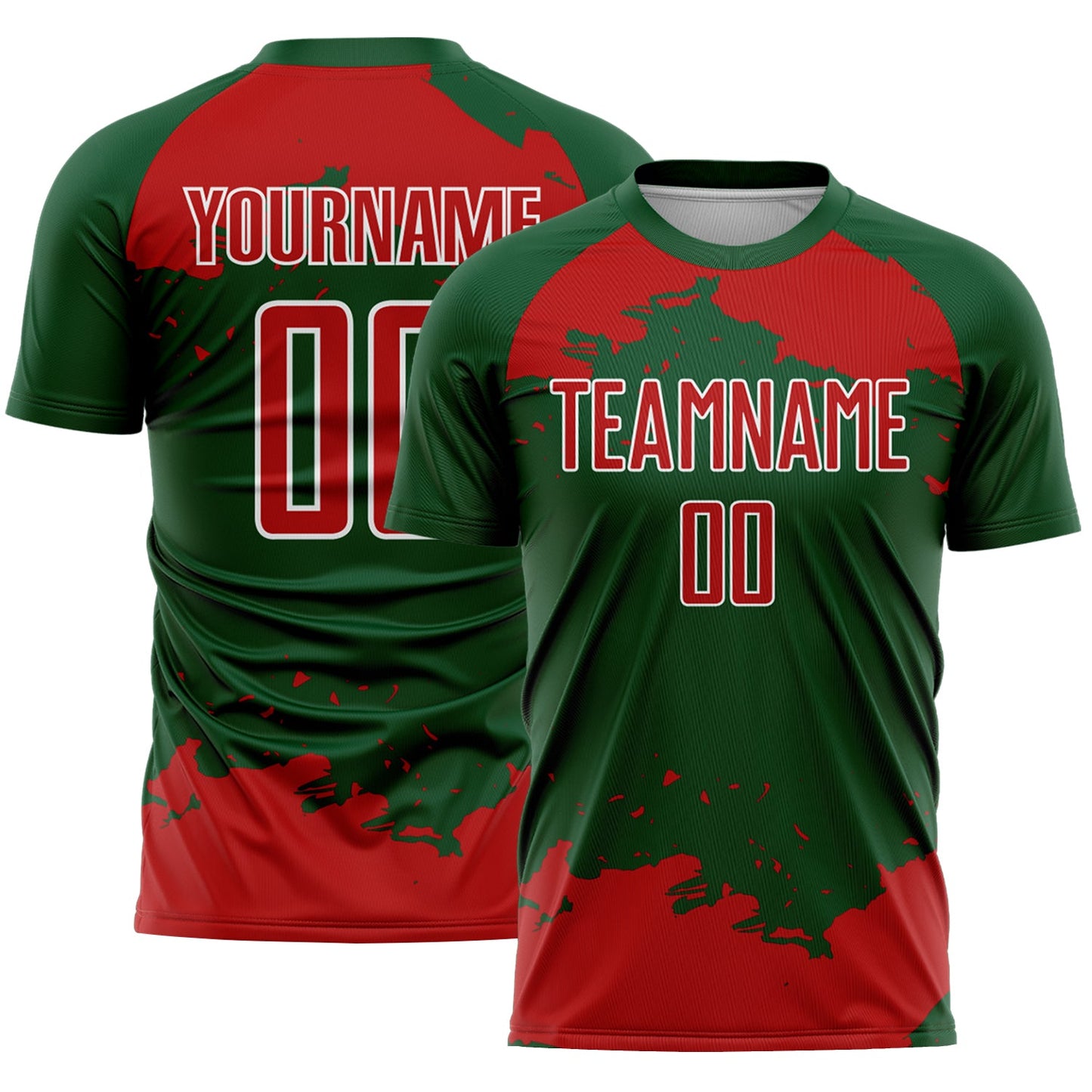 Custom Green Red-White Abstract Fragment Art Sublimation Soccer Uniform Jersey