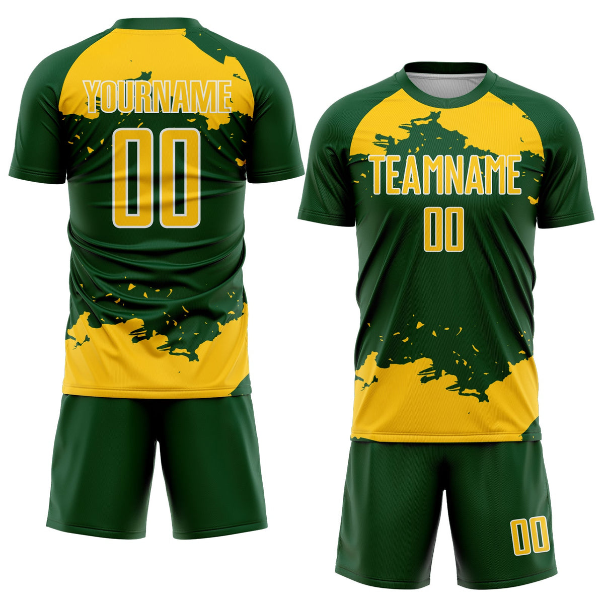 Custom Green Yellow-White Abstract Fragment Art Sublimation Soccer Uniform Jersey Limited
