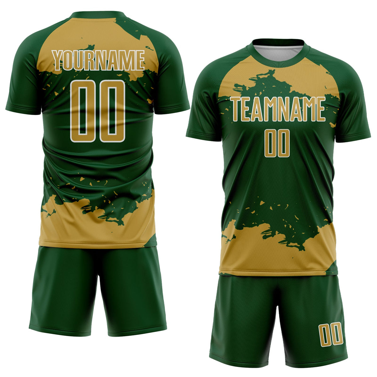 Custom Green Old Gold-White Abstract Fragment Art Sublimation Soccer Uniform Jersey Limited