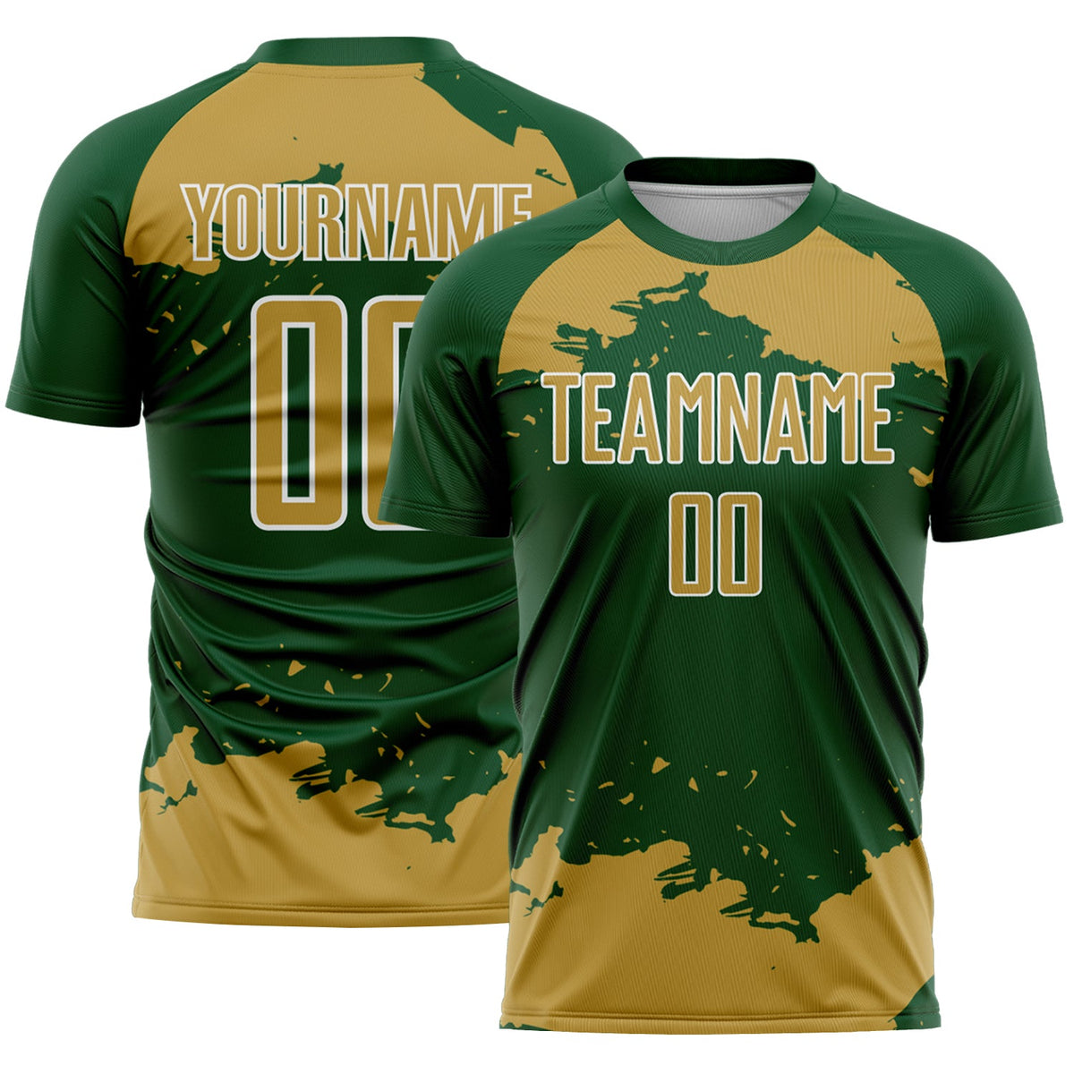 Custom Green Old Gold-White Abstract Fragment Art Sublimation Soccer Uniform Jersey