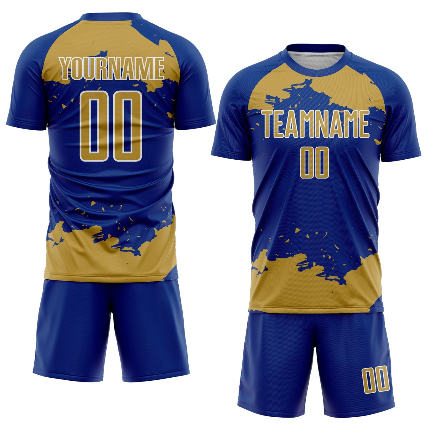 Custom Royal Old Gold-White Abstract Fragment Art Sublimation Soccer Uniform Jersey Limited