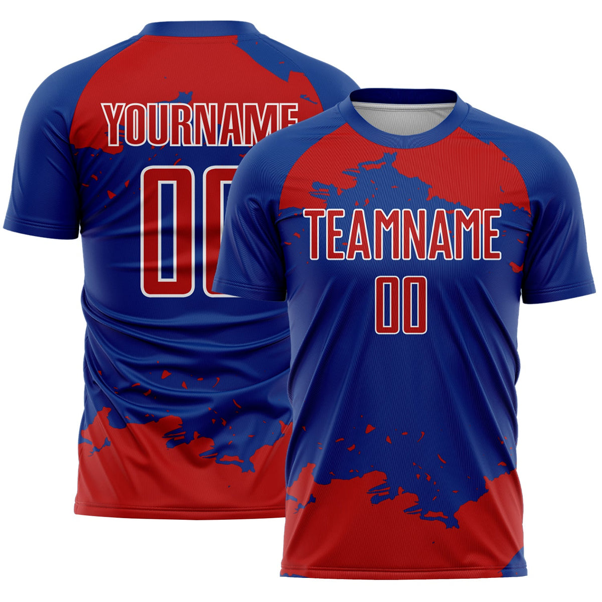 Custom Royal Red-White Abstract Fragment Art Sublimation Soccer Uniform Jersey