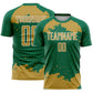 Custom Kelly Green Old Gold-White Abstract Fragment Art Sublimation Soccer Uniform Jersey