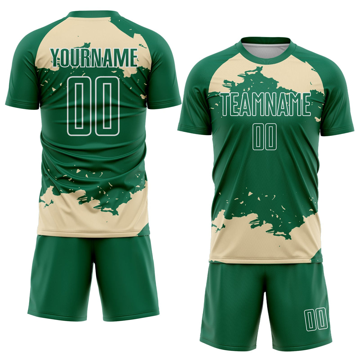 Custom Kelly Green Cream-White Abstract Fragment Art Sublimation Soccer Uniform Jersey Limited